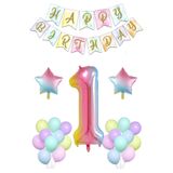 Patladı Gitti Gökkuşağı Konsepti 1 Yaş Rakam Yıldız Folyo Banner ve Makaron Balon Doğum Günü Parti Kutlama Seti