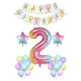 Patladı Gitti Gökkuşağı Konsepti 2 Yaş Rakam Yıldız Folyo Banner ve Makaron Balon Doğum Günü Parti Kutlama Seti