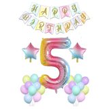 Patladı Gitti Gökkuşağı Konsepti 5 Yaş Rakam Yıldız Folyo Banner ve Makaron Balon Doğum Günü Parti Kutlama Seti