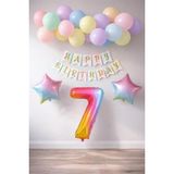 Patladı Gitti Gökkuşağı Konsepti 7 Yaş Rakam Yıldız Folyo Banner ve Makaron Balon Doğum Günü Parti Kutlama Seti
