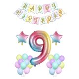 Patladı Gitti Gökkuşağı Konsepti 9 Yaş Rakam Yıldız Folyo Banner ve Makaron Balon Doğum Günü Parti Kutlama Seti