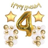 Patladı Gitti Gold Konsept 4 Yaş Doğum Günü Kutlama Seti; Beyaz Gold Konfetili Balon, Rakam Yıldız Folyo ve Banner