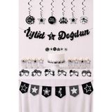 Patladı Gitti Gümüş Yıldız Temalı Doğum Günü Parti Seti – İyi Ki Doğdun Banner, Tavan Sarkıt, Gözlük, Pasta Süsü ve Mısır Kutusu