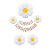 Patladı Gitti Happy Birthday Banner ve 5 Li Papatya Folyo Balon Seti Parti Kutlama Seti