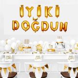 Patladı Gitti İyi Ki Doğdun Harf Gold Altın Renk 11 Parça Folyo Balon Seti