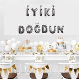 Patladı Gitti İyi Ki Doğdun Harf Gümüş Renk 11 Parça Folyo Balon Seti