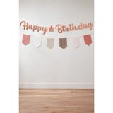 Patladı Gitti Kiremit Renk Happy Birthday Banner Seti – Ekose Flamalı Doğum Günü Süsleme Dekorasyon Seti