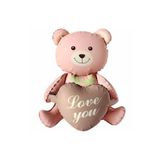 Patladı Gitti Love You Yazılı Retro Karamel Kalpli Pembe Oturan Ayı Folyo Balon