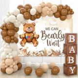 Patladı Gitti Oyuncak Ayı Temalı Baby Shower Set; Ahşap Görünümlü Baby Kutu, Ayıcık Folyo Ve Retro Balon Zincir Set