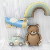 Patladı Gitti Retro Folyo Balon 4 Lü Set; Uçak, Araba, Gökkuşağı ve Ayıcık - Renkli