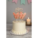 Patladı Gitti Rose Gold Happy Birthday & Kelebek Pasta Süsü Seti (5 Parça)