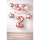 Patladı Gitti Rose Gold Konsept 2 Yaş Doğum Günü Kutlama Seti; Beyaz Gold Konfetili Balon, Rakam Yıldız Folyo ve B