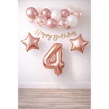 Patladı Gitti Rose Gold Konsept 4 Yaş Doğum Günü Kutlama Seti; Beyaz Gold Konfetili Balon, Rakam Yıldız Folyo ve B