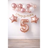 Patladı Gitti Rose Gold Konsept 5 Yaş Doğum Günü Kutlama Seti; Beyaz Gold Konfetili Balon, Rakam Yıldız Folyo ve B