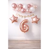 Patladı Gitti Rose Gold Konsept 6 Yaş Doğum Günü Kutlama Seti; Beyaz Gold Konfetili Balon, Rakam Yıldız Folyo ve B