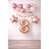 Patladı Gitti Rose Gold Konsept 8 Yaş Doğum Günü Kutlama Seti; Beyaz Gold Konfetili Balon, Rakam Yıldız Folyo ve B