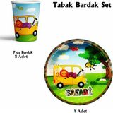 Patladı Gitti Safari Doğum Günü Konsepti Tabak Bardak Set 8'li - Renkli