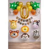 Patladı Gitti Safari Konsepti 0 Yaş Rakam Yıldız Folyo Banner ve Balon Zinciri Doğum Günü Parti Kutlama Seti