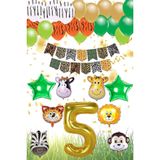 Patladı Gitti Safari Konsepti 5 Yaş Rakam Yıldız Folyo Banner ve Balon Zinciri Doğum Günü Parti Kutlama Seti