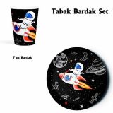 Patladı Gitti Uzay Temalı Doğum Günü Konsepti Tabak Bardak Set 8'li