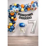Patladı Gitti Uzay Temalı Doğum Günü Seti ; 4 Adet Folyo, 56 Lateks Balon, Banner, Balon Zinciri, Balon Bandı - Çok Renkli - 7