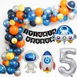 Patladı Gitti Uzay Temalı Doğum Günü Seti 5 Yaş; 4 Adet Folyo, 60 Lateks Balon, Banner, Balon Zinciri, Balon Bandı