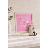 Patladı Gitti Woodart Premium Letter Board Seti, Pudra Pembe Keçe Yüzeyli Doğal Çam Ahşap Yazı Panosu – Şövale Standlı Dekoratif Set - Renkli