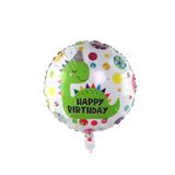 Patladı Gitti Yuvarlak Happy Birthday Baskılı Yeşil Dinazor Folyo Balon