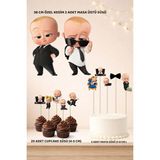 Patron Bebek Bos Baby Temalı Doğum Günü Süsü Seti - Pasta Süsü, Cupcake Süsü, Pano