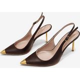 Patron Shoes Hakiki Deri Çelik Burunlu Çelik Ökçeli 9 cm Topuklu Kadın Stiletto Ayakkabı - Kahverengi