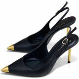 Patron Shoes Hakiki Deri Çelik Burunlu Çelik Ökçeli 9 cm Topuklu Kadın Stiletto Ayakkabı - Siyah
