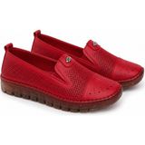 Patron Shoes Hakiki Deri Ortopedik Taban Günlük Kadın Ayakkabı Rahat Kaymaz Tabanlı Casual Ayakkabı - Kırmızı