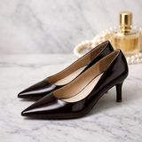 Patron Shoes Hakiki Deri Stiletto 6 cm Topuklu Zarif Sivri Burun Kadın Ayakkabı - Kahverengi