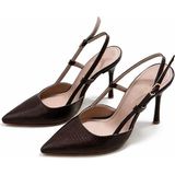 Patron Shoes Kadın 10 cm Ince Topuk Sivri Burun Hakiki Deri Şık Topuklu Ayakkabı - Kahverengi