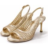 Patron Shoes Kadın El Örmesi Topuklu Ayakkabı 8 cm Ince Topuk Şık Yazlık Ayakkabı - Altın