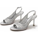 Patron Shoes Kadın El Örmesi Topuklu Ayakkabı 8 cm Ince Topuk Şık Yazlık Ayakkabı - Gümüş
