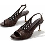 Patron Shoes Kadın El Örmesi Topuklu Ayakkabı 8 cm Ince Topuk Şık Yazlık Ayakkabı - Kahverengi