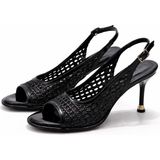 Patron Shoes Kadın El Örmesi Topuklu Ayakkabı 8 cm Ince Topuk Şık Yazlık Ayakkabı - Siyah