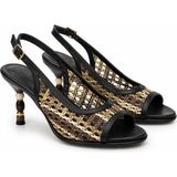 Patron Shoes Kadın Hasır Örgü Detaylı Topuklu Ayakkabı - Kahverengi