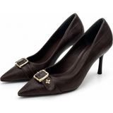 Patron Shoes Kadın Sivri Burun Tokalı Ince Topuklu Şık Stiletto Ayakkabı - Kahverengi