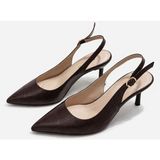 Patron Shoes Şık Kadın Stiletto Ayakkabı Hakiki Deri 6 cm Topuklu Sivri Burun Klasik Topuklu Ayakkabı - Kroko Kahve