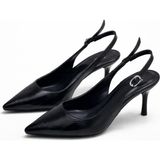 Patron Shoes Şık Kadın Stiletto Ayakkabı Hakiki Deri 6 cm Topuklu Sivri Burun Klasik Topuklu Ayakkabı - Kroko Siyah