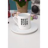 Patrona Hediye Best Boss Ever Türk Kahvesi Fincanı Beyaz - 1 Adet - 70 ml