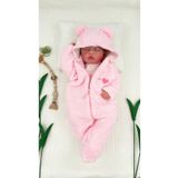 PATSAN Kapüşonlu Fermuarlı Peluş Polar Kız Bebek Tulumu Kalpli Uyku Tulumu