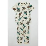 Paty Kids Paty Kıds Erkek Çocuk Pijama Takımı Kısa Kollu Motivasyon Temalı Kaykaycı Dinozor Desenli 8-12 Yaş, Krem - 10 Yaş