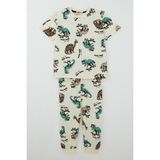 Paty Kids Paty Kıds Erkek Çocuk Pijama Takımı Kısa Kollu Motivasyon Temalı Kaykaycı Dinozor Desenli 8-12 Yaş, Krem - 8 Yaş