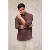 Paul Martin Regular Fit Gizli Düğmeli Yaka %100 Linen Ham Keten Gömlek - 2XL - Kahverengi