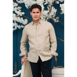Paul Martin Regular Fit Gizli Düğmeli Yaka %100 Linen Ham Keten Gömlek - 2XL - Krem