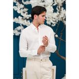 Paul Martin Regular Fit Gizli Düğmeli Yaka %100 Linen Ham Keten Gömlek - Beyaz