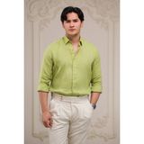 Paul Martin Regular Fit Gizli Düğmeli Yaka %100 Linen Ham Keten Gömlek - Fıstık Yeşili